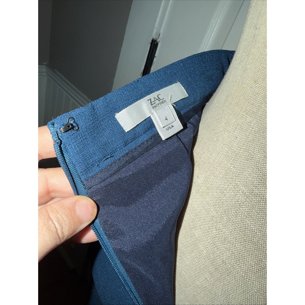 ZAC Zac Posen Women's Blue Asemetrical Pencil Skirt Size 4 USA Midi 27in - Picture 7 of 7